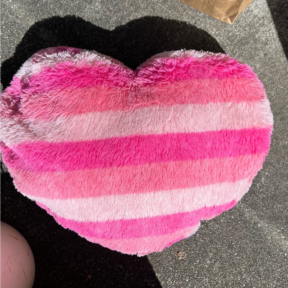 Striped Pink Heart Shaped Plush Pillow